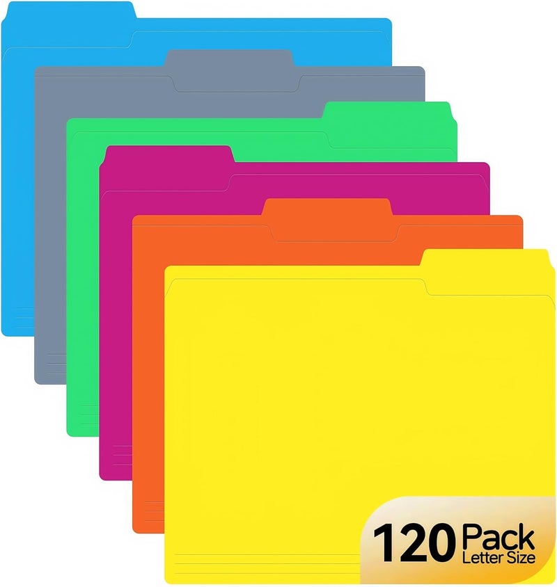 ARTFLY 120 Pack Colored File Folders, 1/3 Cut Tab Letter Size 8.5" x 11" Manila Folders, Assorted 6 Colors for School, Office Supplies, Filing Folders & Document Organization - Image 1